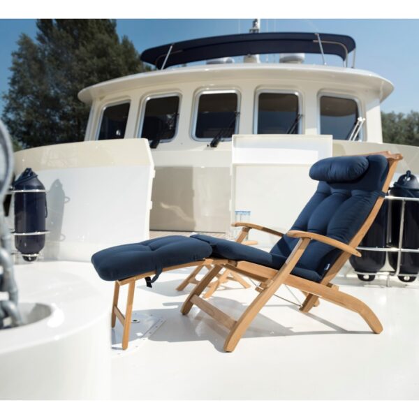 Solid Teak Cruise Liner Chair with Navy Cushion 2