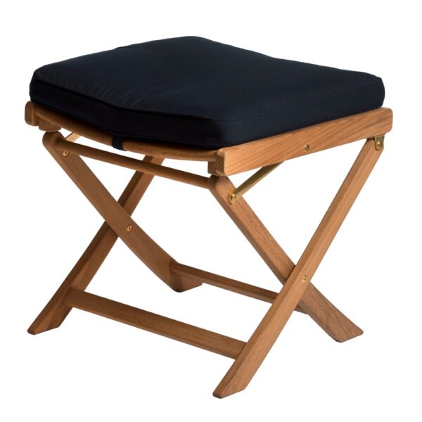 Solid Teak Footstool with Navy Cushion