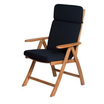 Solid Teak Reclining Armchair with Navy Cushion