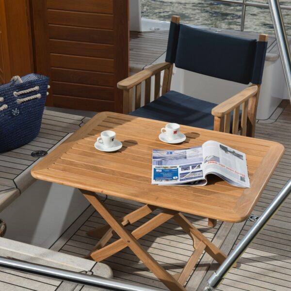 solid teak directors chair with navy cushion