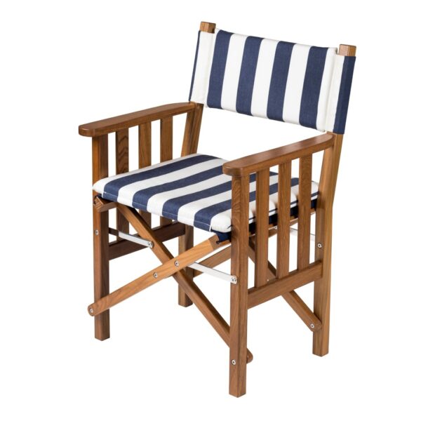 Teak Directors Chair II with Navy/White Cushion