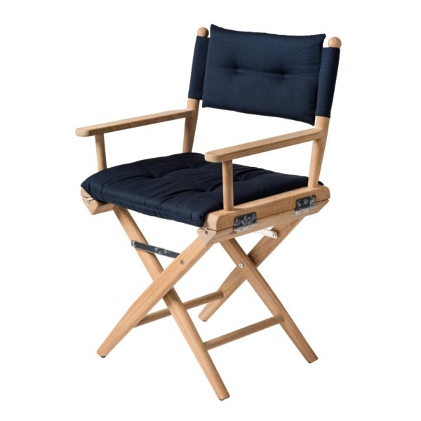 Solid Teak Directors Chair Un Oiled Navy Cushion