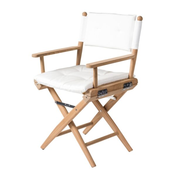 Solid Teak Directors Chair Un Oiled White Cushion