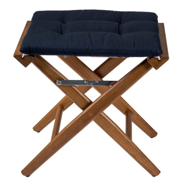 Teak Directors Stool with Navy Cushion