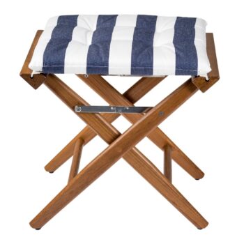 Teak Directors Stool with Navy/White Cushion