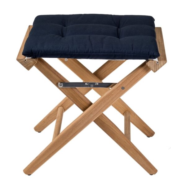 Solid Teak Directors Stool Un Oiled Navy Cushion