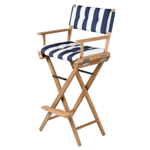 Solid Teak Helmsman Seat Un Oiled Navy White Cushion