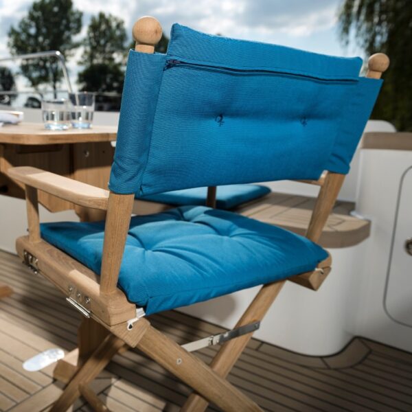 Solid Teak Directors Chair with Forza Blue Cushion