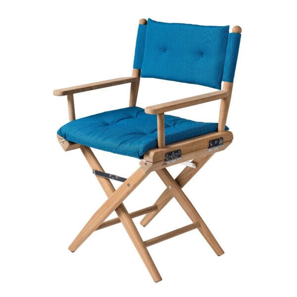 Solid Teak Directors Chair Un Oiled Forza Blue Cushion