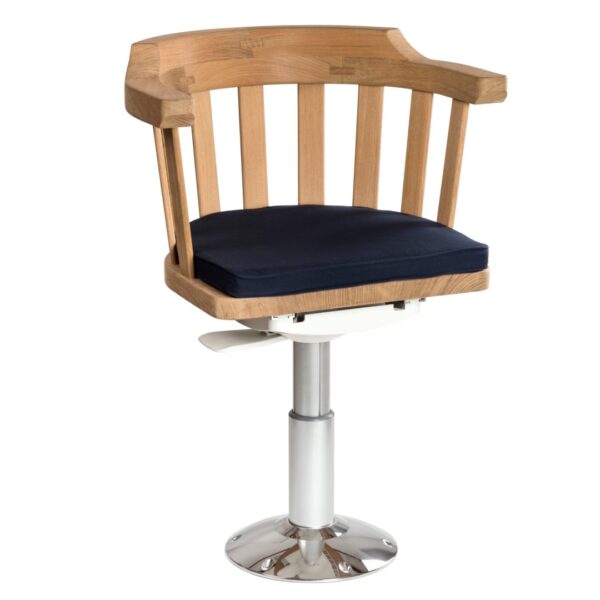 Solid Teak Cockpit Seat with Navy Cushion