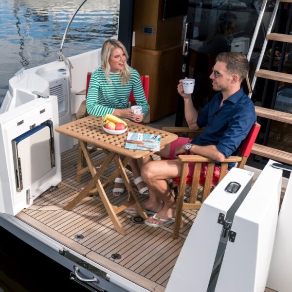 Solid Teak Folding Table Un-Oiled - Monte Carlo In Use