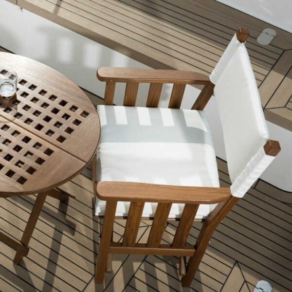 solid teak directors chair with white cushion