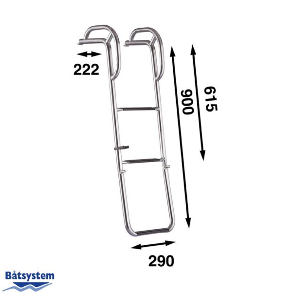 A three step hook ladder for a boat with the measurements for each side shown.