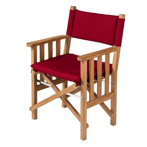 Solid Teak Directors Chair 2 Un Oiled Claret Cushion