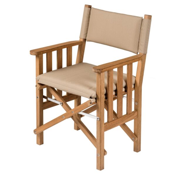 Solid Teak Directors Chair 2 Un Oiled Forza Beige Cushion