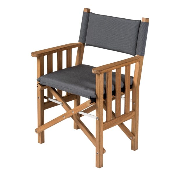 Solid Teak Directors Chair 2 Un Oiled Forza Black Cushion