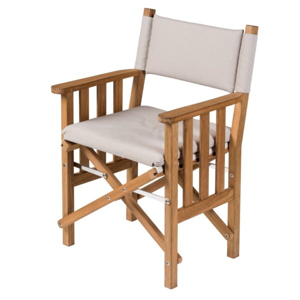 Solid Teak Directors Chair 2 Un Oiled Forza Sand Cushion