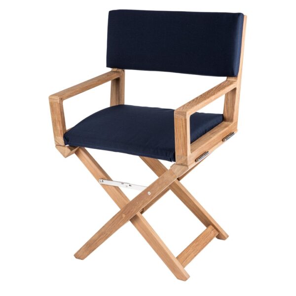 Solid Teak Directors Chair The Edge Un-Oiled - Navy Cushion