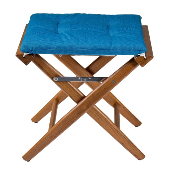 Teak Directors Stool with Forza Blue Cushion