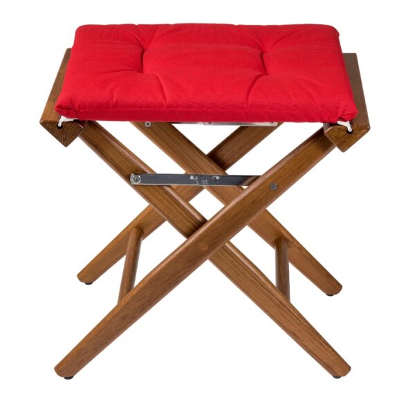 Teak Directors Stool with Forza Red Cushion