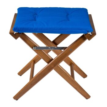 Teak Directors Stool with Cobalt Cushion