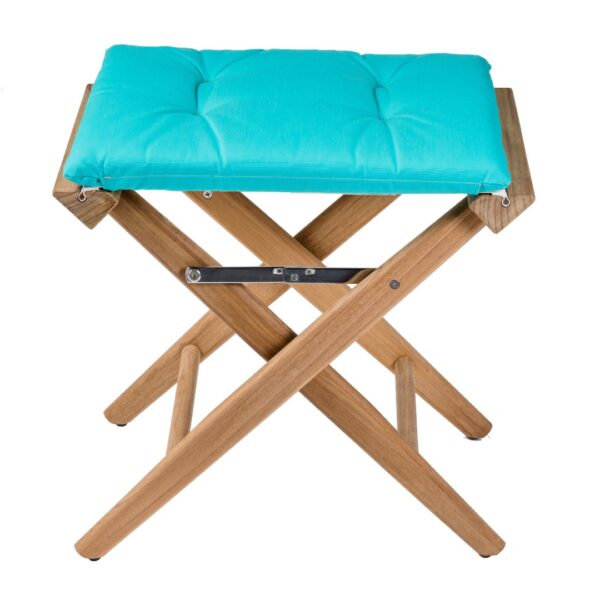 Solid Teak Directors Stool Un-Oiled - Aqua Cushion