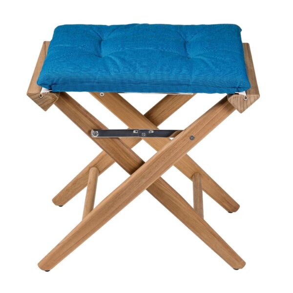 Solid Teak Directors Stool Un Oiled Forza Blue Cushion