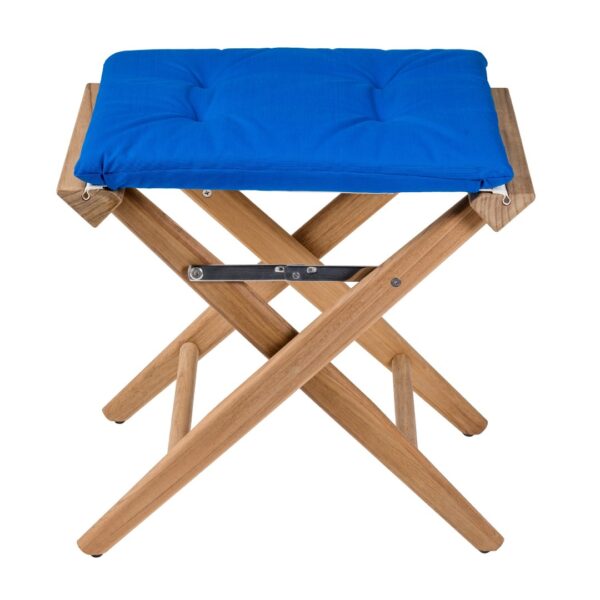 Solid Teak Directors Stool Un-Oiled - Kobalt Cushion