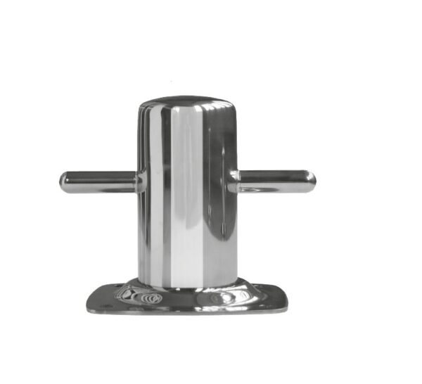 A stainless steel marine bollard.