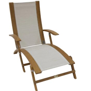 folding teak deckchair cream