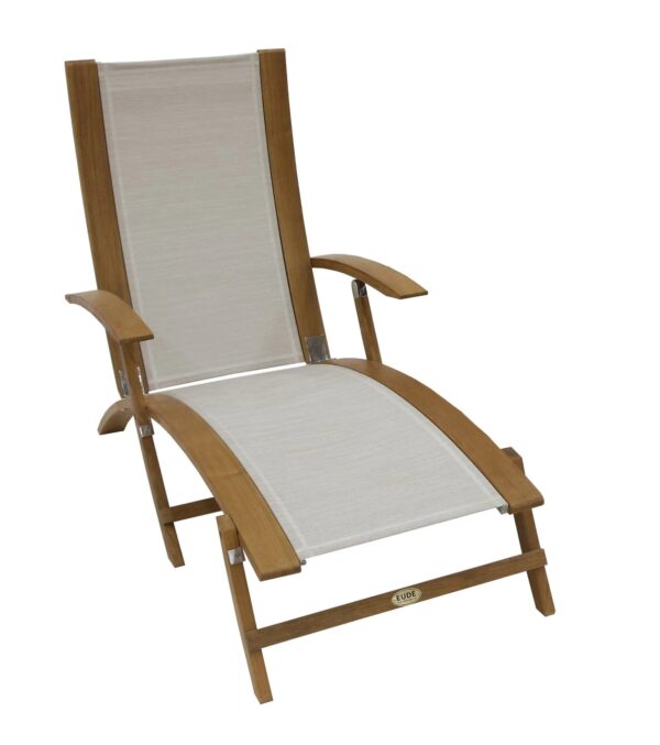 folding teak deckchair cream